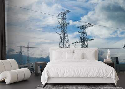 High electric towers in countryside Wall mural