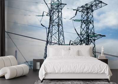 High electric towers in countryside Wall mural