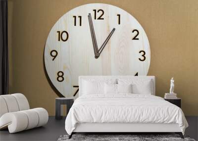 Retro wall clock on wooden background Wall mural