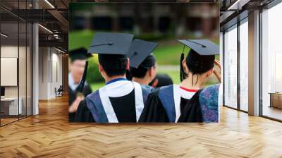 Shot of graduation caps during commencement Wall mural