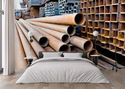 Stack of round metal tubes Wall mural