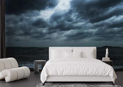 Storm seascape with dark clouds Wall mural