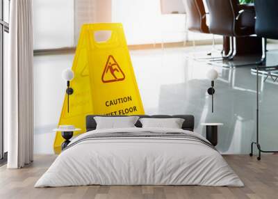 Wet floor caution sign in office Wall mural