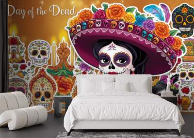 day of the dead sticker collection, Mexican halloween stickers Wall mural