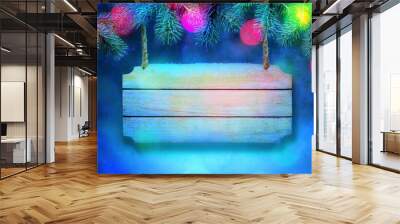 Christmas background with white sign board Wall mural