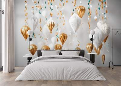 balloons decoration with white background and amazing decoration on the back wall with multishade  balloons 
displaying a wonderful view for celebration
green at the border with empty space in it
 Wall mural