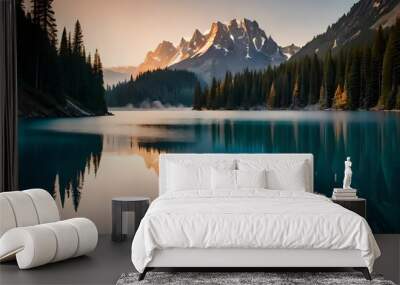 beautifull ice burgs floating  on the river with big mountain  Wall mural