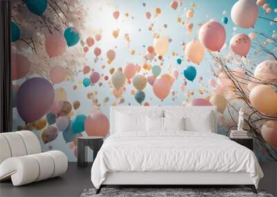 colorful balloons and decoration of the balloons in the room with colorful  lightning abstract background  Wall mural