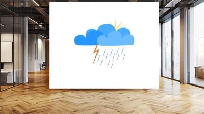 Rainfall weather sign. Sun behind clouds and rain Wall mural