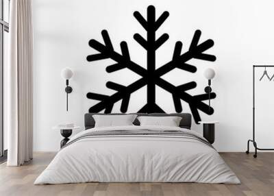 Snowflake sign. Silhouette design black snowflake on white background. Symbol of Christmas holiday season. Monochrome template for prints, card. Isolated graphic element. Flat vector illustration. Wall mural