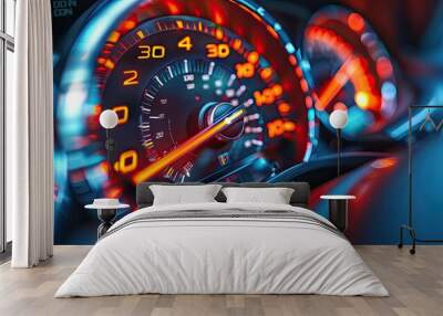 A close-up of a speedometer in a car Wall mural