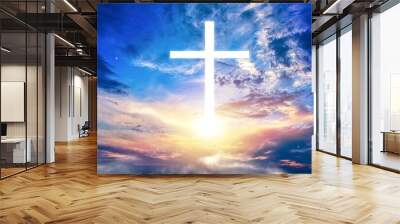 the cross of God against the background of the blue sky Wall mural