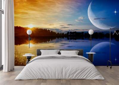 the romantic moon over water Wall mural