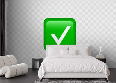 Green check mark emoji icon. Isolated. Vector Wall mural