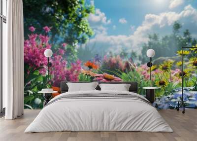 Colorful Flowers in a Sunny Meadow Wall mural