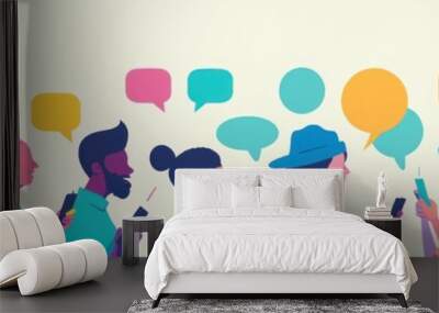 People Using Mobile Phones for Communication and Social Media Wall mural