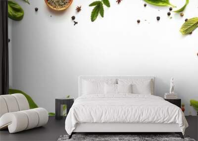 Spices and Herbs Frame on White Background Wall mural