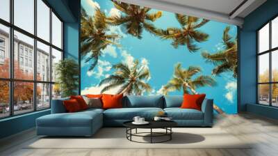 Tropical Paradise: Palm Trees Against a Blue Sky Wall mural