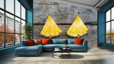 Two Slices of Pineapple on a Wooden Surface Wall mural