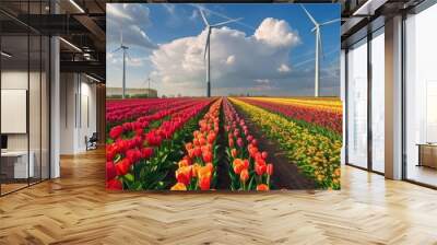 Wind Turbines and Tulips Wall mural