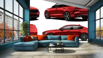 realistic vector car in red color with gradients. front, back, side, top view	 Wall mural