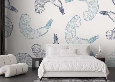 Shrimp, seamless pattern vector. Wall mural