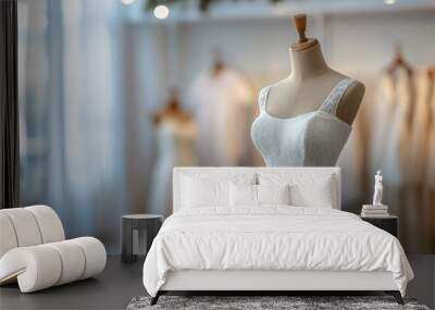 White Wedding Dress on Mannequin in Store. Wall mural