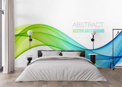 Abstract curved lines background. Multicolored transparent wave. Wall mural