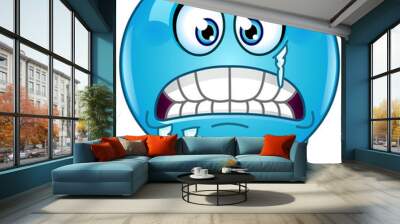 Blue cold freezing face emoticon with icicles clinging to its jaw and cheek Wall mural