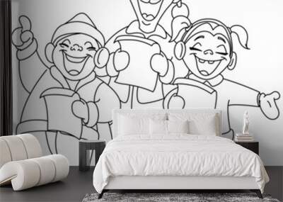 outlined christmas carolers Wall mural