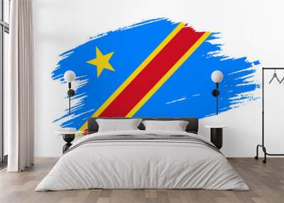 Patriotic of Democratic Republic of the Congo flag in brush stroke effect on white background Wall mural