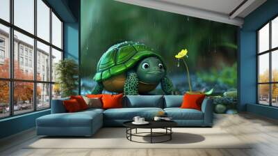 3D cartoon crying turtle. Wall mural