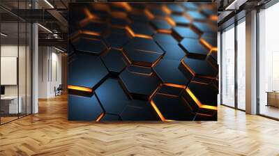 Bee honeycomb neon light. Abstract background. Wall mural