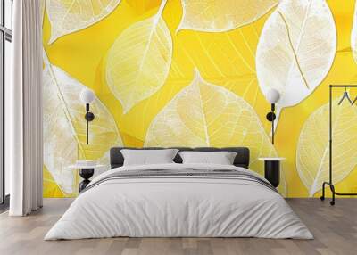 botanical leaf outline and silhouette print modern yellow and white --ar 5:2 Job ID: bd551a2b-0990-4031-b25f-c0b6aecb2915 Wall mural