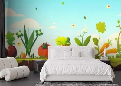 cartoon vegetable garden. Wall mural