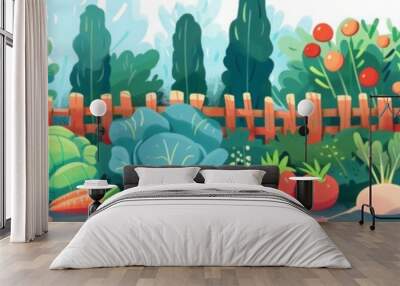 cartoon vegetable garden. Wall mural