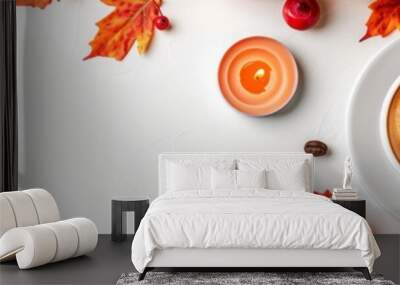 cups of coffee on an autumn background. Wall mural