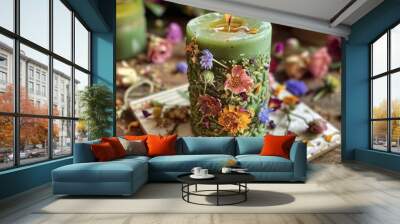 green magic candle. Wall mural