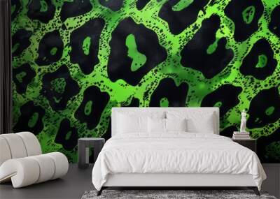 illustration of leopard print black and green closeup on surface. Wall mural