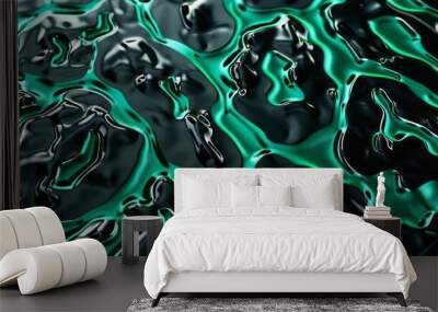 illustration of leopard print black and green closeup on surface. Wall mural