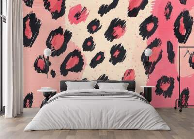 illustration of leopard print black and green closeup on surface. Wall mural