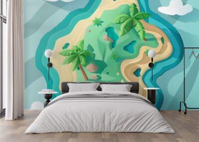 Island in the sea. sunny day. Wall mural