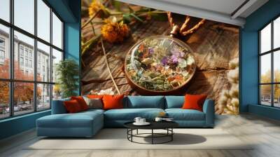 magical amulet of dried flowers. Wall mural