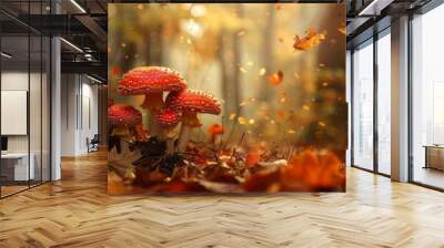 mushrooms in the autumn forest. Wall mural