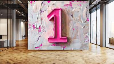 number one on a pink background. Wall mural