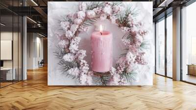 pink candle in advent wreath. Wall mural