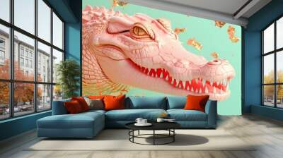 Pink crocodile with gold foil. Wall mural