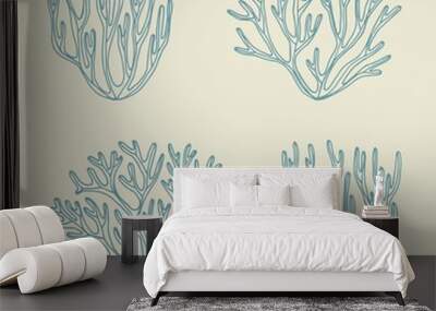 sea corals and algae sketch. vector illustration hand drawing isolated Wall mural