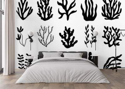 seaweed silhouette isolated. Marine plants on white background. Wall mural