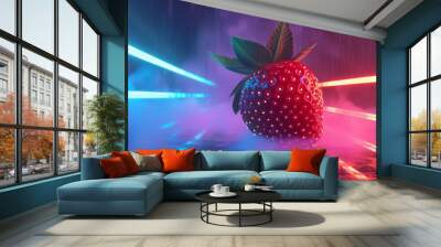 Strawberry neon background. Wall mural